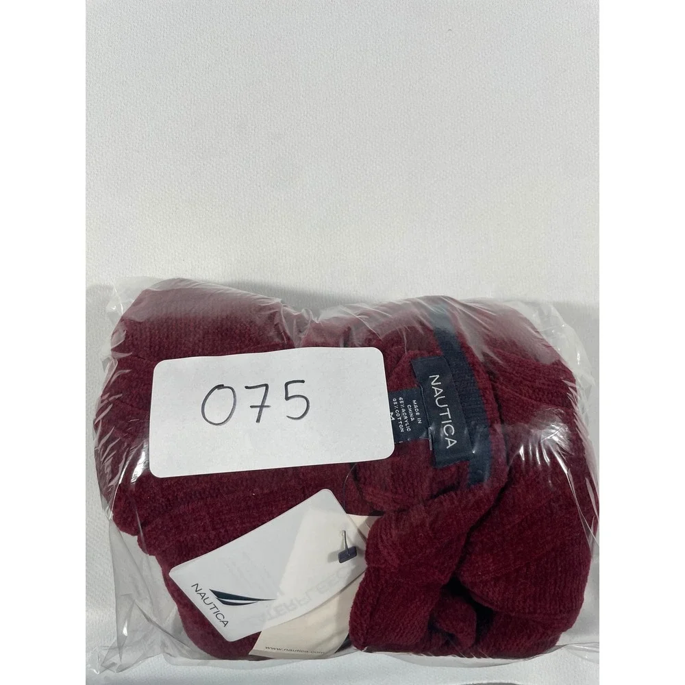Nautica Mens Sweaterfleece Crewneck Wavy Cable Knit Sweater Burgundy Medium NWT